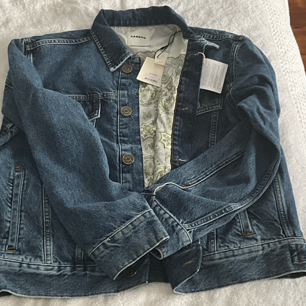 Sandro Blue Denim Jacket with Paisley Lining